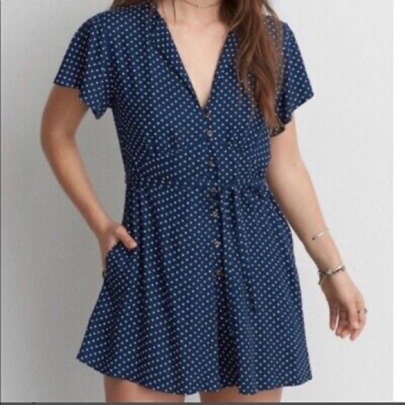 American Eagle Outfitters Navy Polka Dot Romper - Medium - Like New - Picture 1 of 5